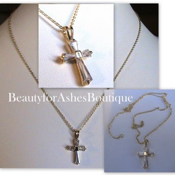 Classic Gold Cz Cross Necklace - Picture 2 of 6